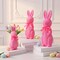 3 Pcs Easter Bunny Decorations Pink Flocked Bunny Figurines with Bow Flocking Rabbit Tabletop Statues for Spring Easter Farmhouse Table Baskets Mantel Home Decor Gift 10 13 15.5 Inch